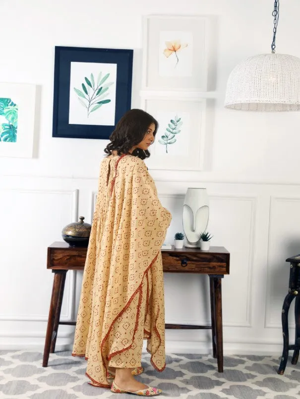 Abaya Nude Hand Block Printed Cotton Kurta Set (Set of 3)
