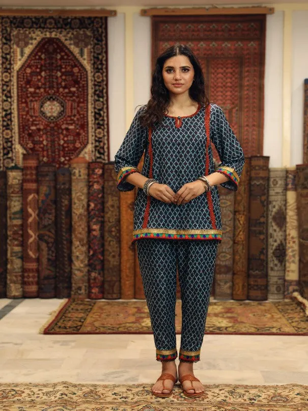 Abra Blue Cotton Muslin Printed Co-Ord Set (Set of 2)