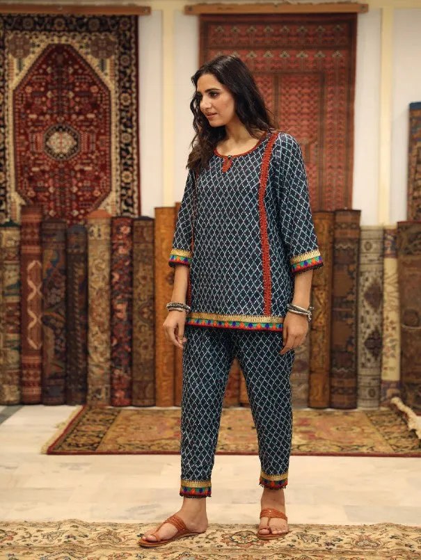 Abra Blue Cotton Muslin Printed Co-Ord Set (Set of 2)