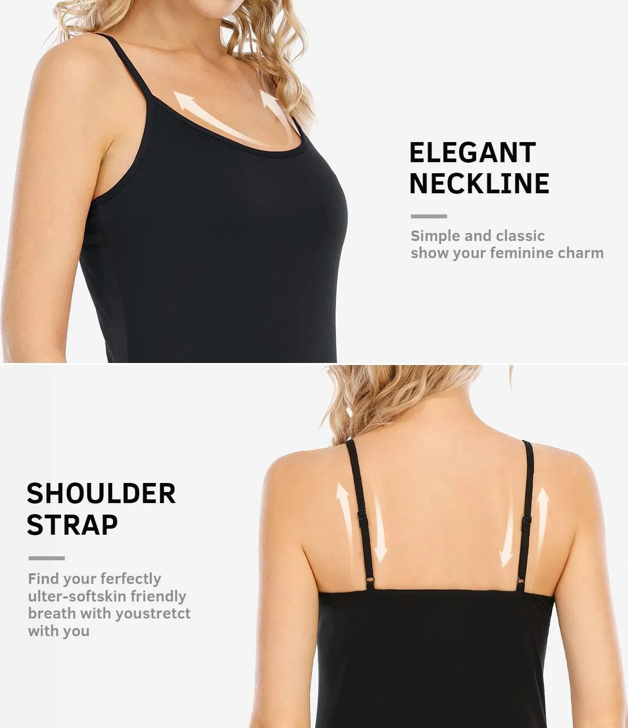 Air Curvey Women Camisole Tank Top Adjustable Straps Soft Basic Undershirts 2/4 Pack Layering Tops