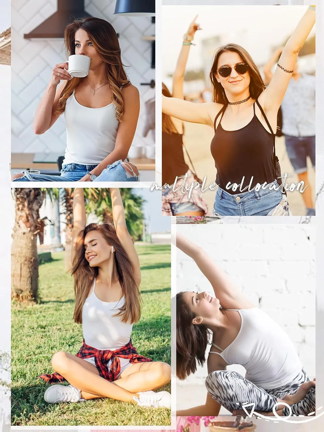 Air Curvey Women Camisole Tank Top Adjustable Straps Soft Basic Undershirts 2/4 Pack Layering Tops