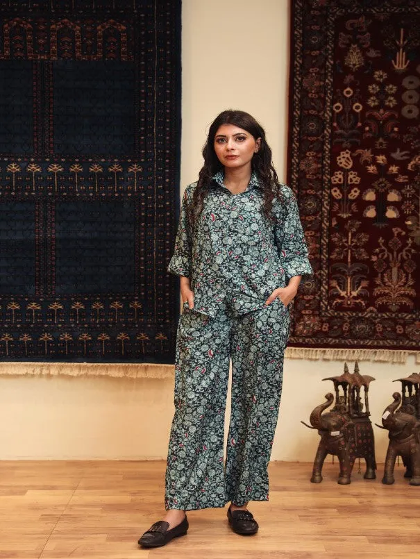 Anam Blue Cotton Muslin Co-Ord Set (Set of 2)