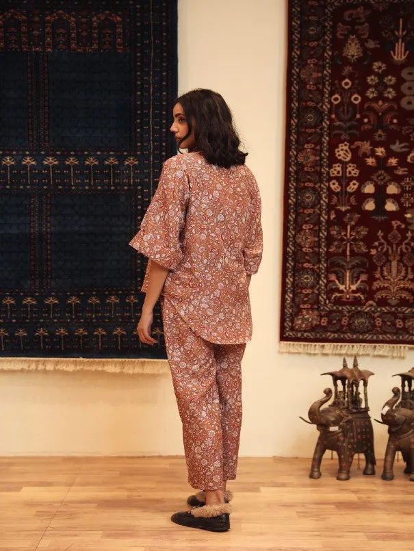 Anam Brown Cotton Muslin Co-Ord Set (Set of 2)