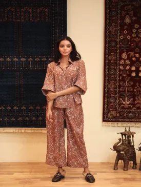 Anam Brown Cotton Muslin Co-Ord Set (Set of 2)