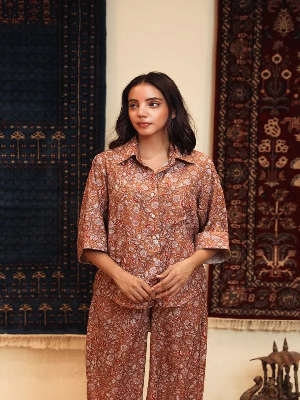 Anam Brown Cotton Muslin Co-Ord Set (Set of 2)
