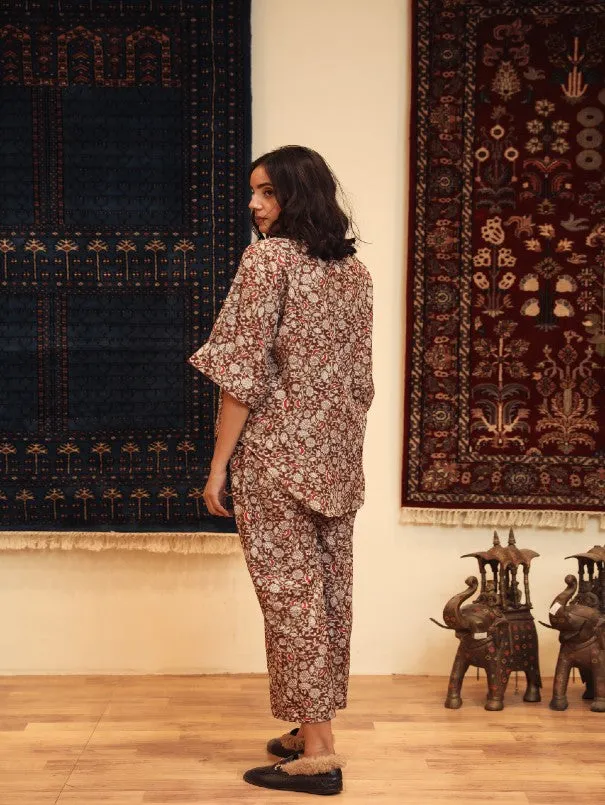 Anam Dark Brown Cotton Muslin Co-Ord Set (Set of 2)