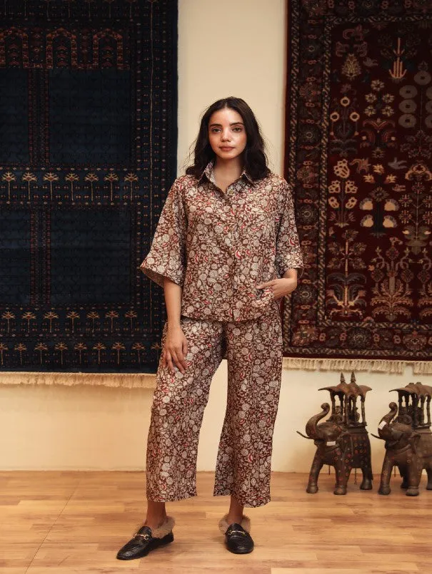 Anam Dark Brown Cotton Muslin Co-Ord Set (Set of 2)