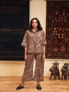Anam Dark Brown Cotton Muslin Co-Ord Set (Set of 2)