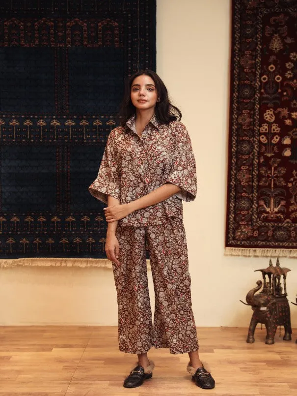 Anam Dark Brown Cotton Muslin Co-Ord Set (Set of 2)