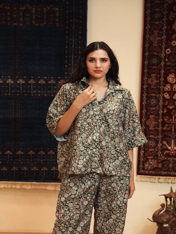 Anam Green Cotton Muslin Co-Ord Set (Set of 2)