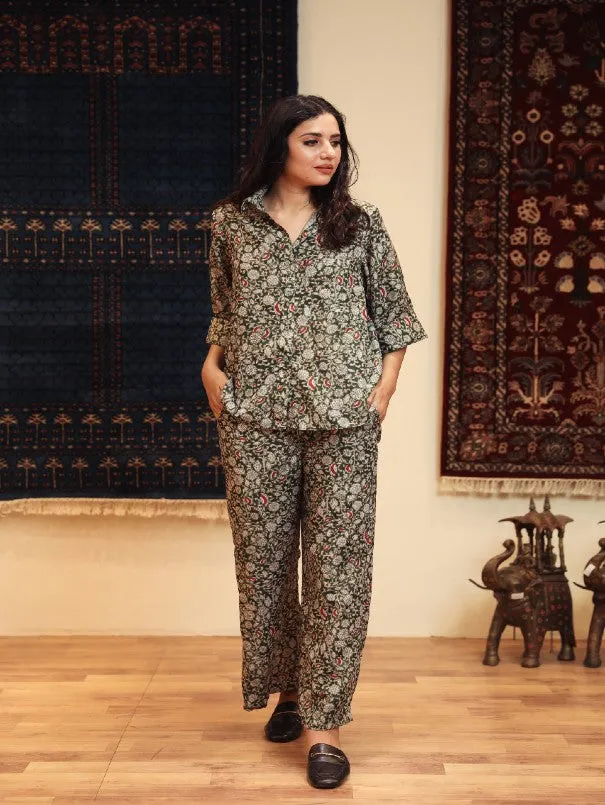 Anam Green Cotton Muslin Co-Ord Set (Set of 2)
