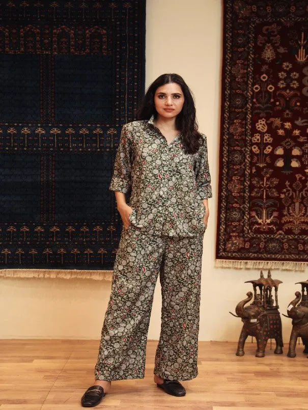 Anam Green Cotton Muslin Co-Ord Set (Set of 2)