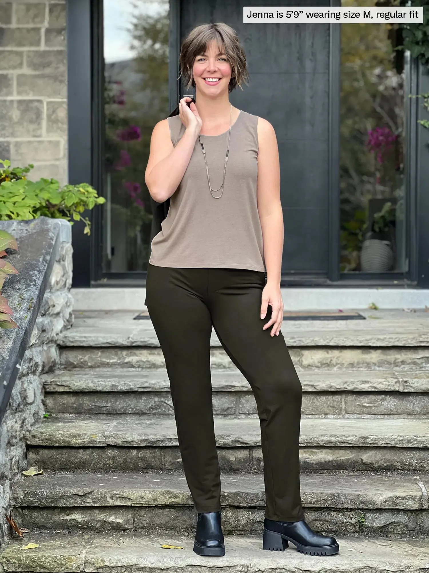 Asia mid-rise slim pant