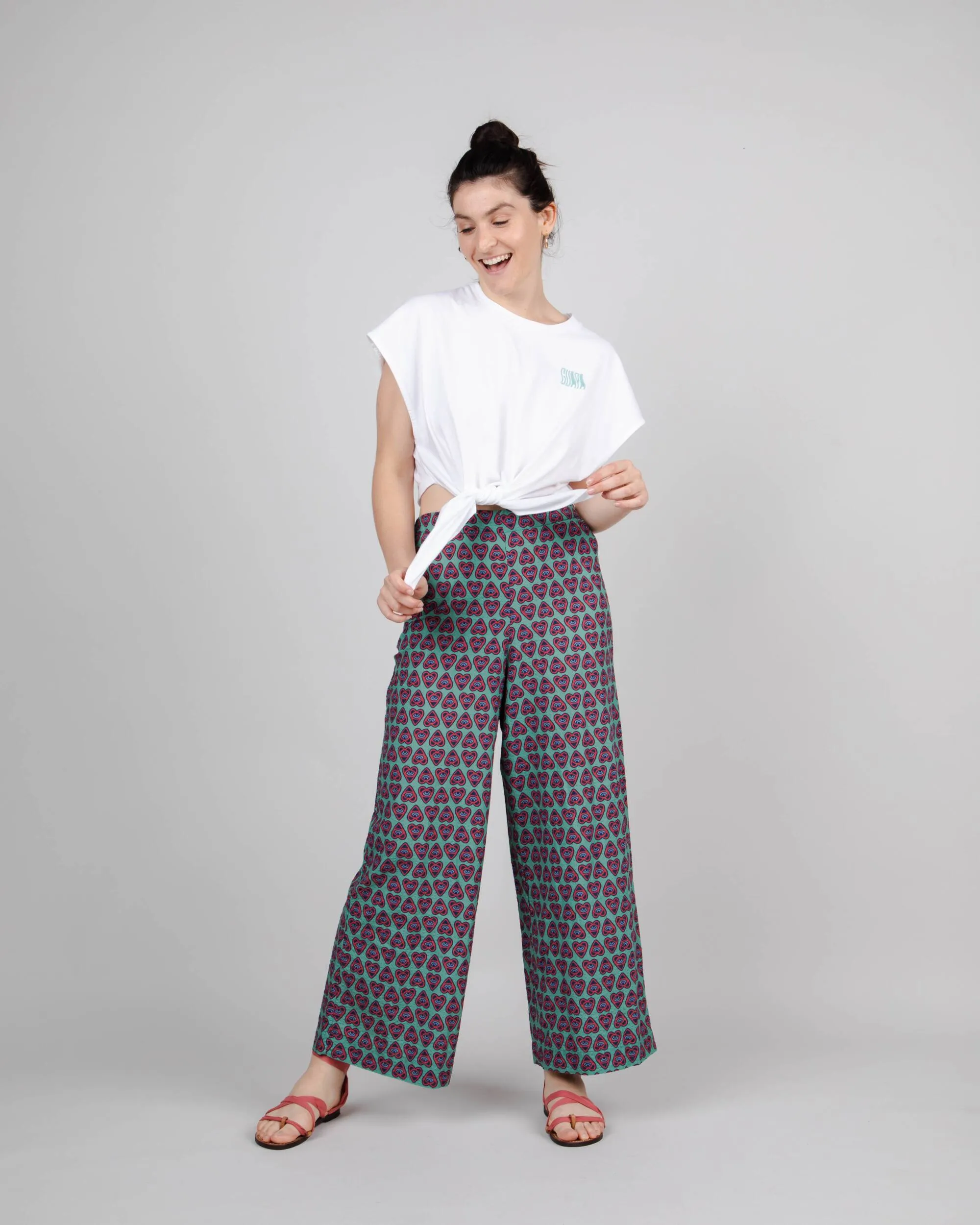 Asis Percales Heart Wide Leg Pant Light Morera