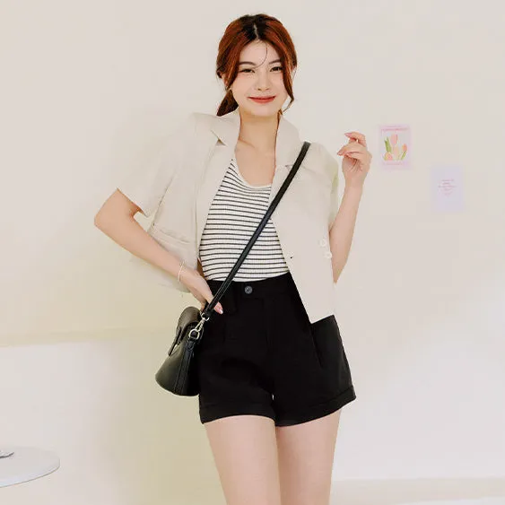 Basic Elastic Waist Pleated Shorts Pants