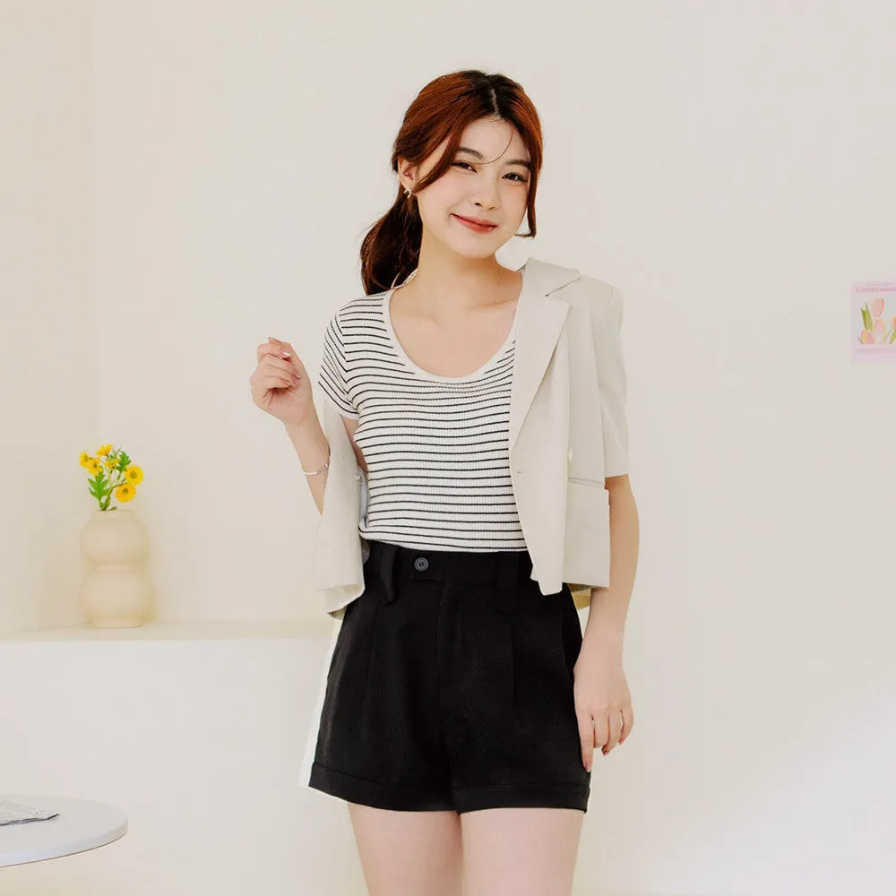 Basic Elastic Waist Pleated Shorts Pants