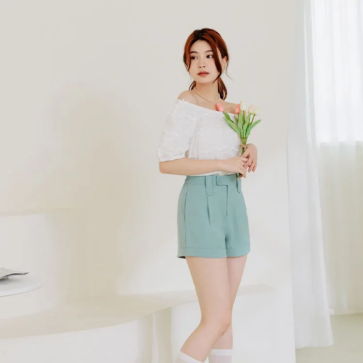 Basic Elastic Waist Pleated Shorts Pants