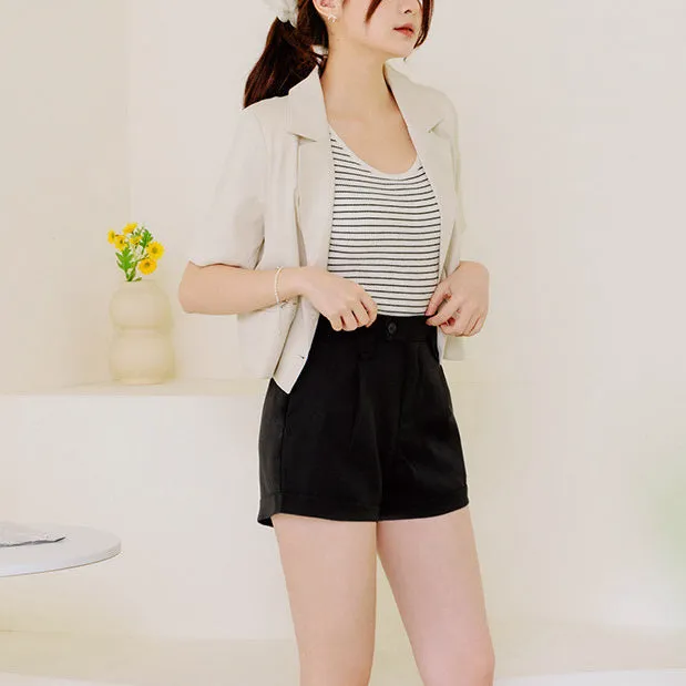 Basic Elastic Waist Pleated Shorts Pants