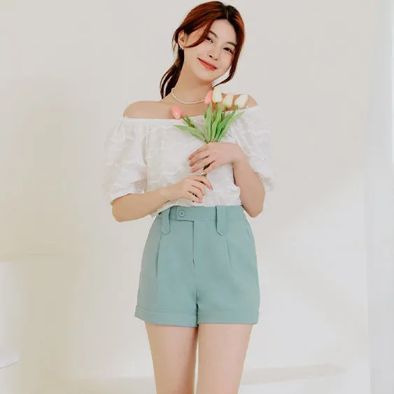Basic Elastic Waist Pleated Shorts Pants