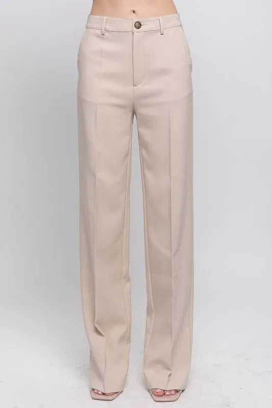 Beige Formal Straight Leg Blazer Pants