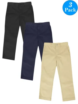 Boys (3-PACK) Slim Straight Flat Front School Uniform Pants