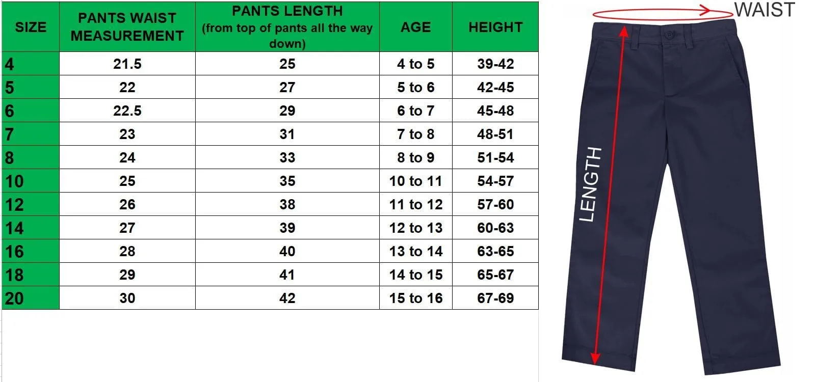 Boys Classic Flat Front School Uniform Pants - Sizes 4-20