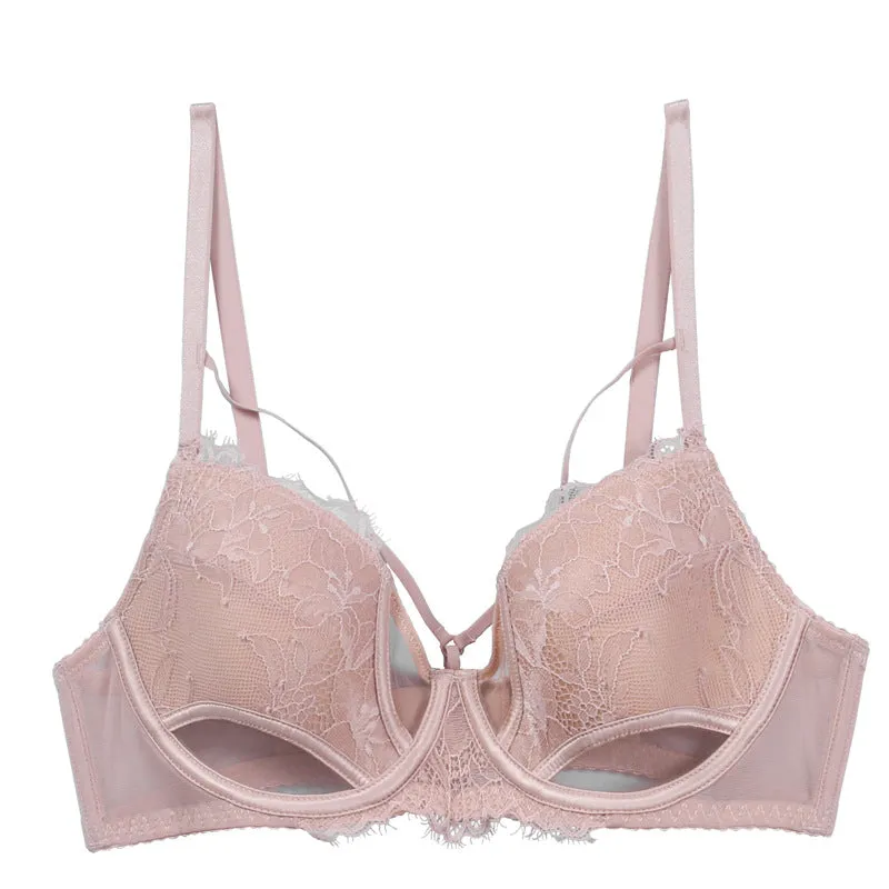Breathable underwear women's small chest gathered mesh breast beauty black sexy lace bra