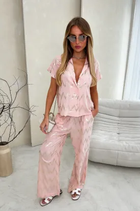 Camila pink foiled shirt and trousers co-ord