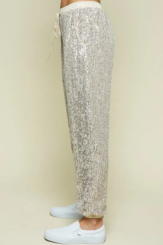 Champagne Sequin Jogger Pants