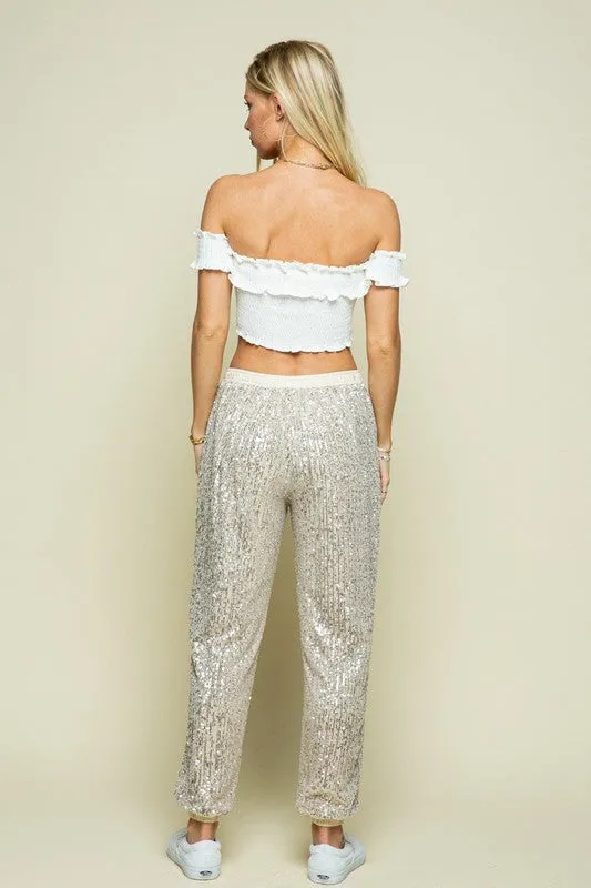 Champagne Sequin Jogger Pants