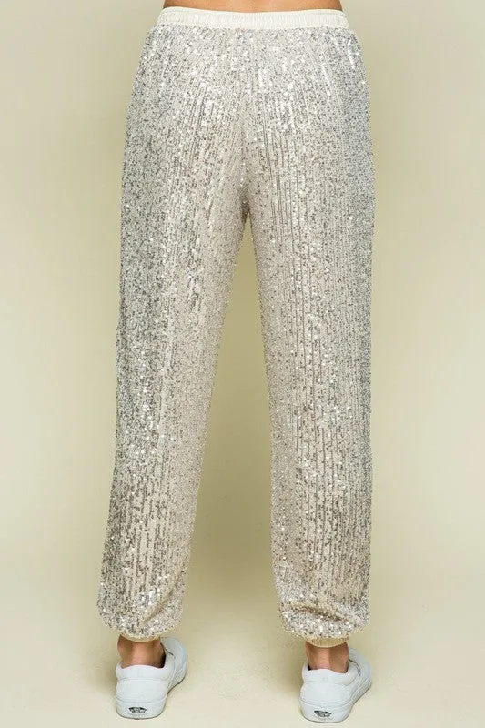 Champagne Sequin Jogger Pants