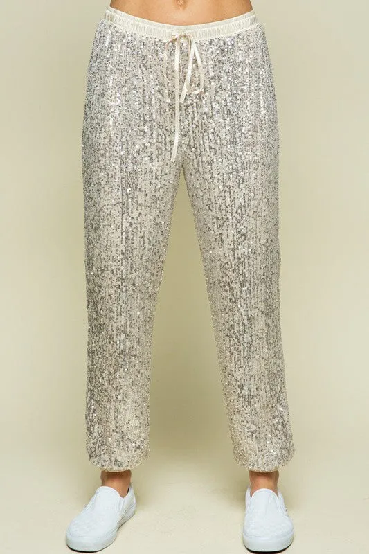 Champagne Sequin Jogger Pants