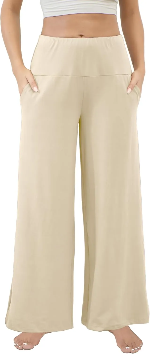 CHICASIMR Wide Leg Womens Pants High Waist Loose Flowy Comfy Lounge Stretch Soft Women Pants Casual Pants with Pockets