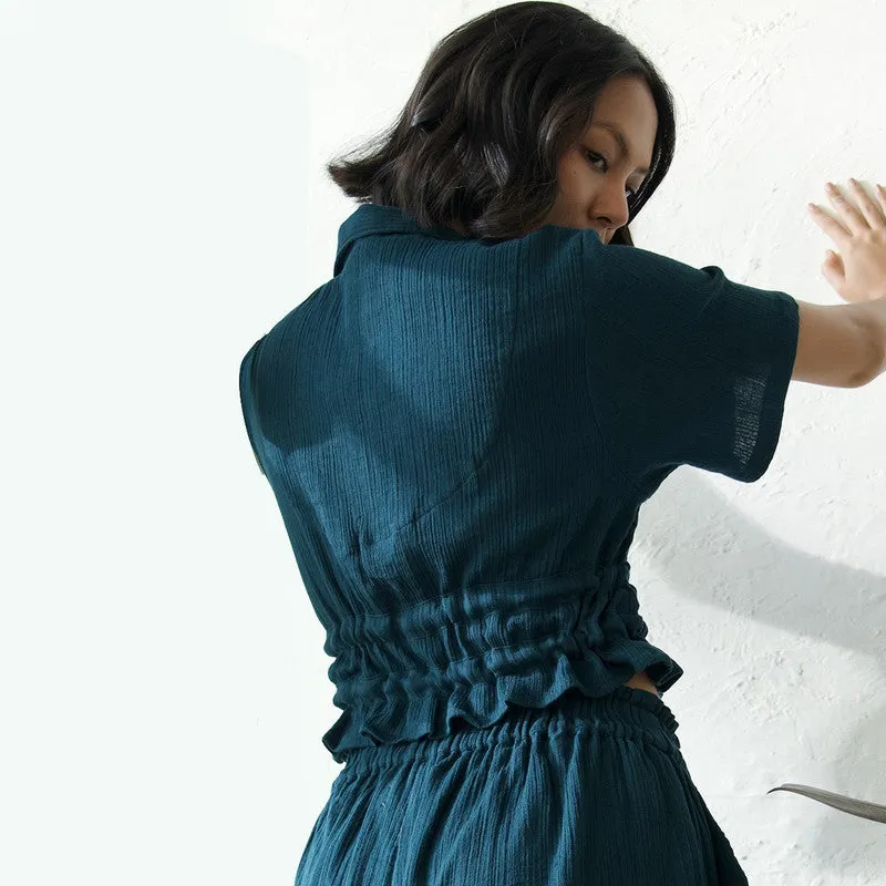 Cotton Solid Crop Top For Women | Blue