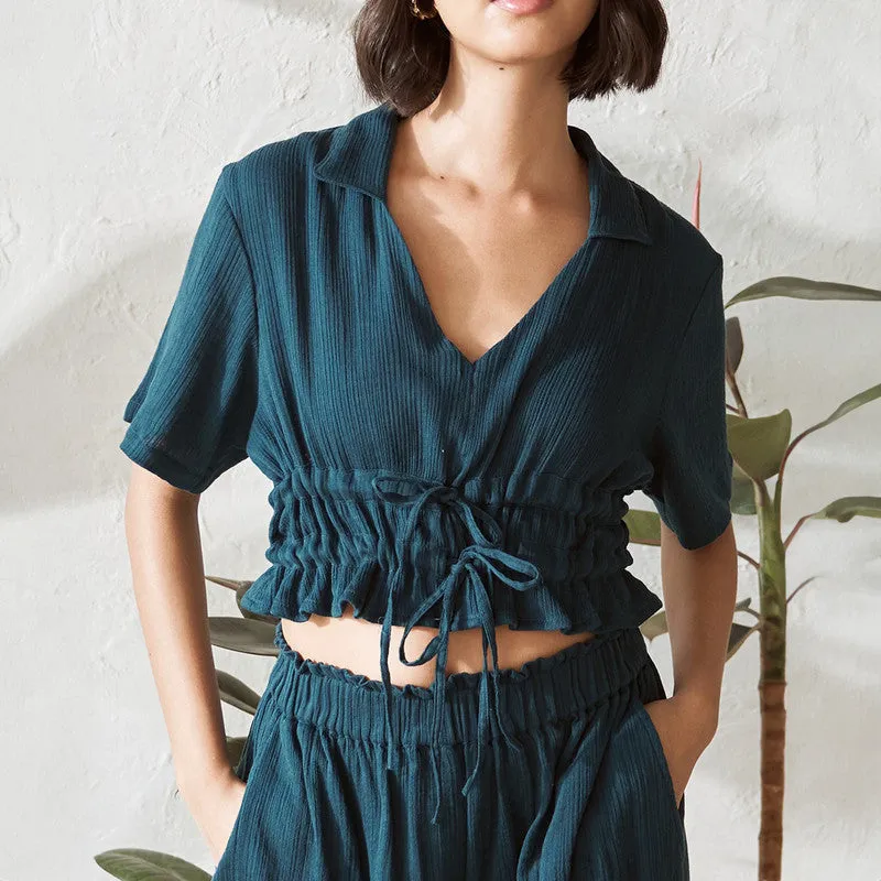 Cotton Solid Crop Top For Women | Blue