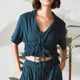 Cotton Solid Crop Top For Women | Blue