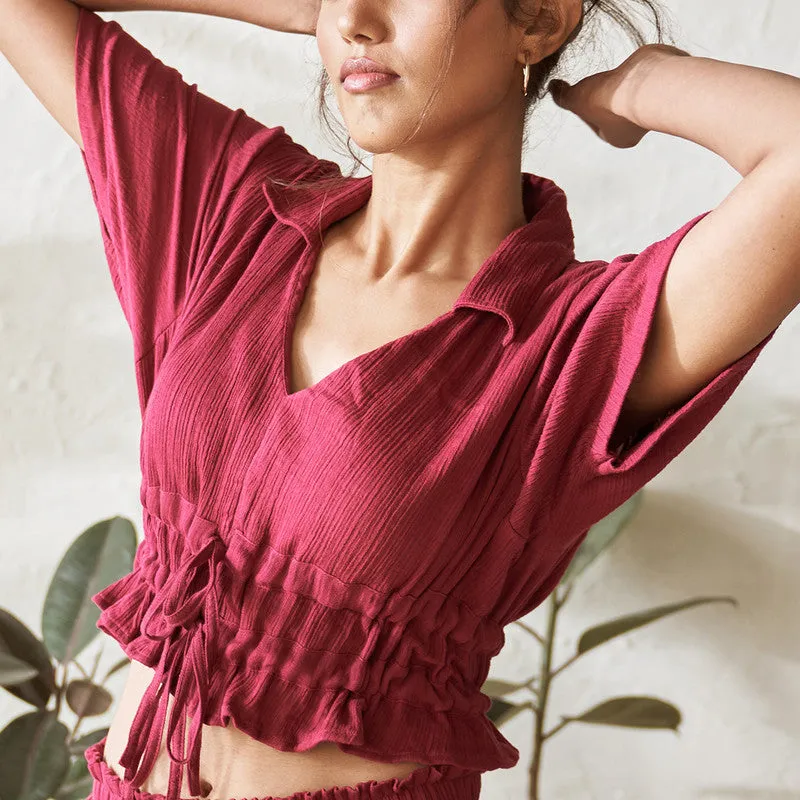Cotton Solid Crop Top For Women | Red