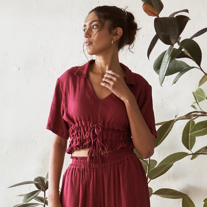 Cotton Solid Crop Top For Women | Red