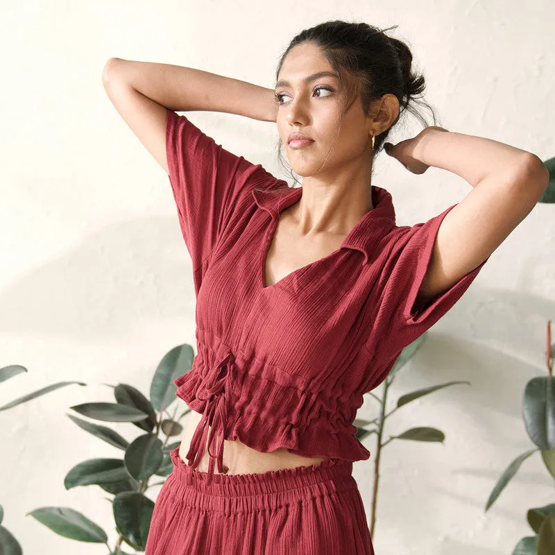 Cotton Solid Crop Top For Women | Red