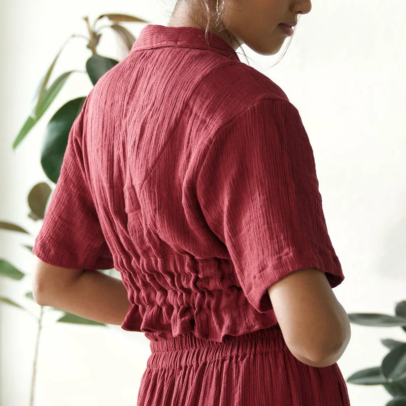 Cotton Solid Crop Top For Women | Red