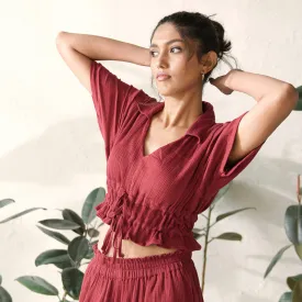 Cotton Solid Crop Top For Women | Red