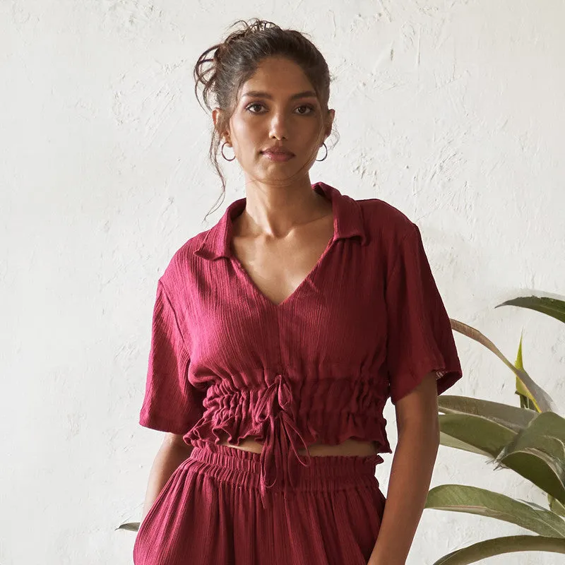 Cotton Solid Crop Top For Women | Red