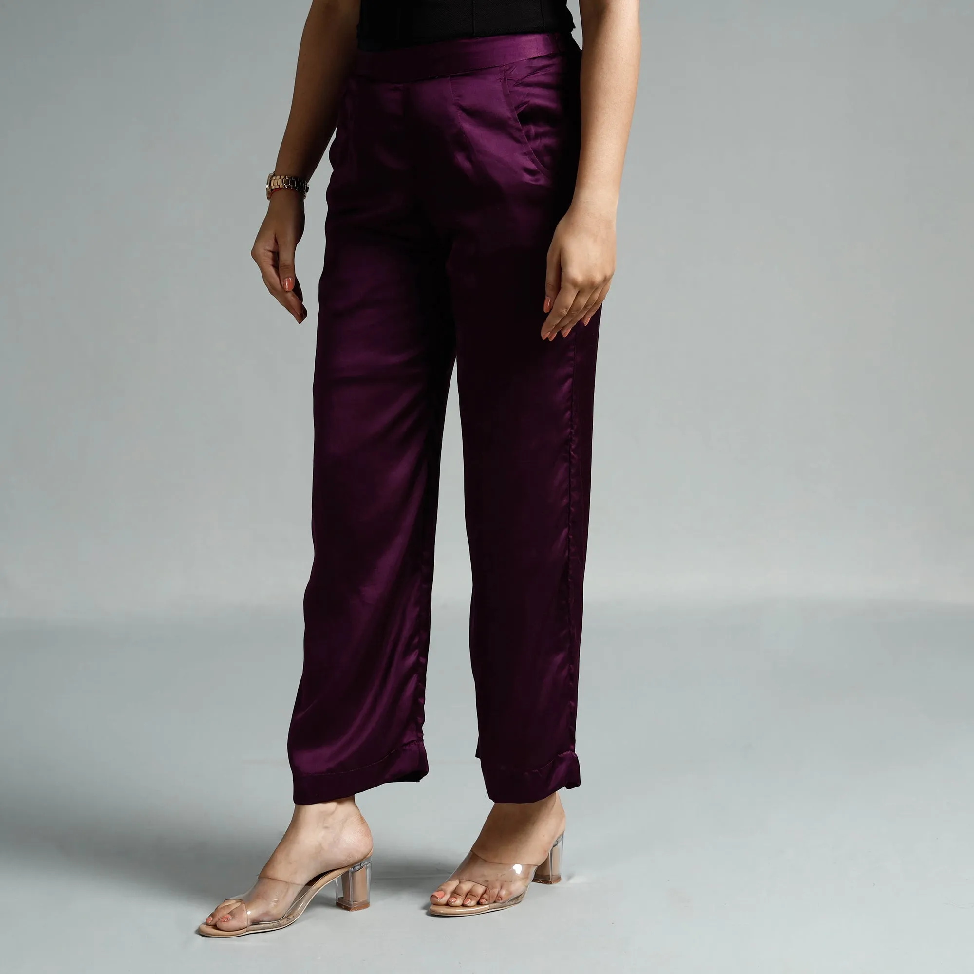 Dark Purple Plain Modal Silk Elasticated Pant