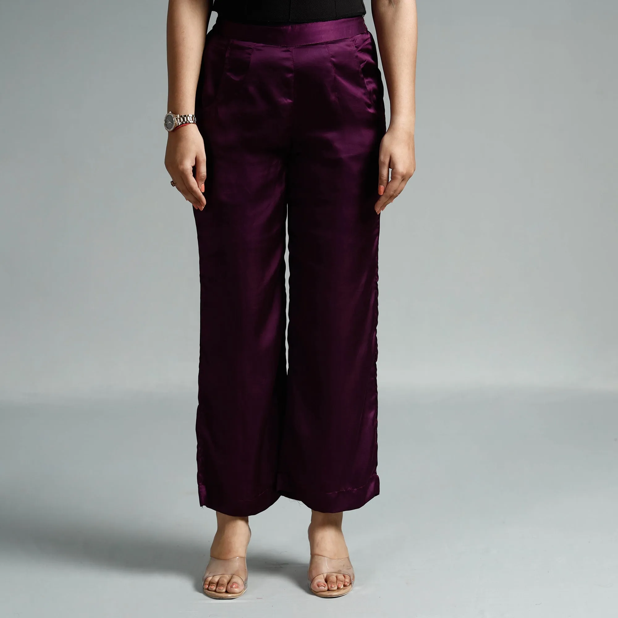 Dark Purple Plain Modal Silk Elasticated Pant