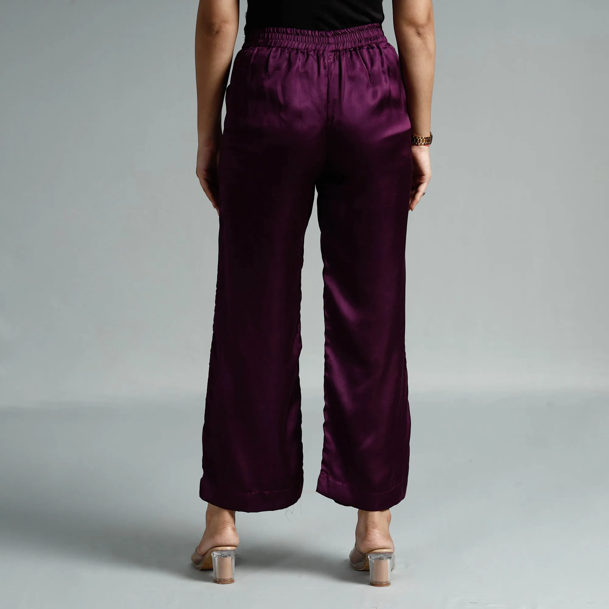 Dark Purple Plain Modal Silk Elasticated Pant
