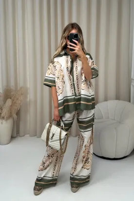Delaney khaki linen shirt and trousers co-ord