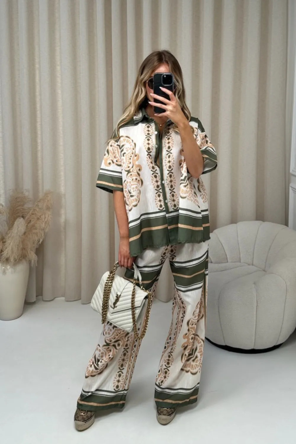 Delaney khaki linen shirt and trousers co-ord