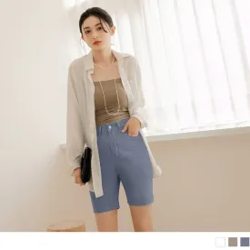 ELASTIC WAIST COTTON DENIM SHORTS PANTS