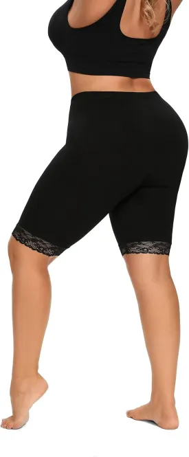 ELISS Plus Size Slip Shorts for Women Half Mid Thigh Legging Soft Stretchy Lace Shorts for Underdress/Skirt 1X-4X
