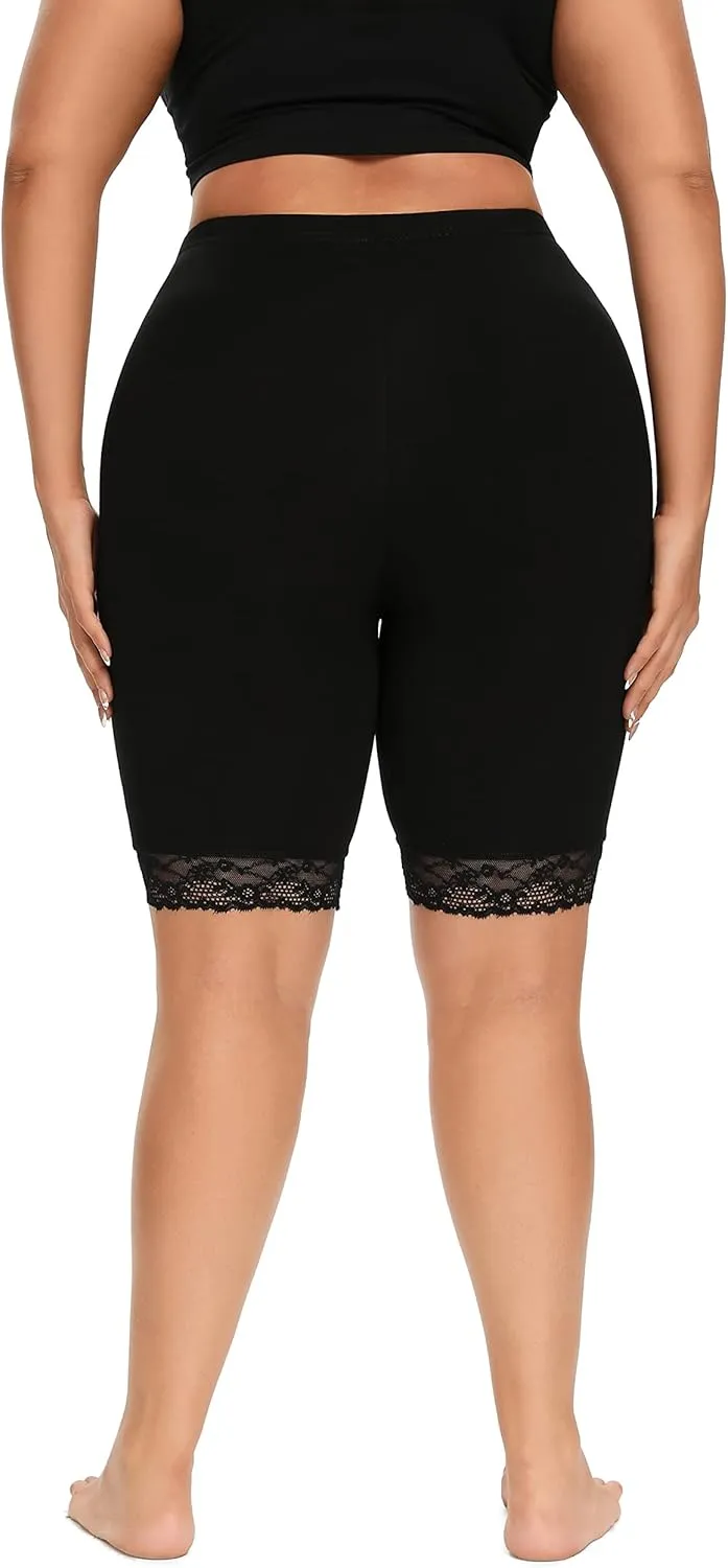 ELISS Plus Size Slip Shorts for Women Half Mid Thigh Legging Soft Stretchy Lace Shorts for Underdress/Skirt 1X-4X